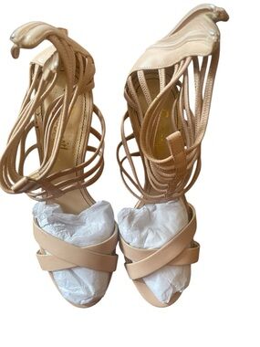 Neutral Strappy Gladiator Heels - Women